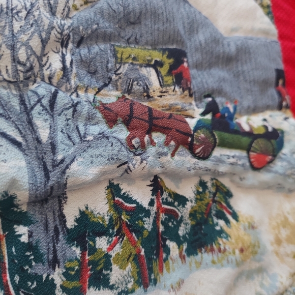 Vintage Grandma Moses Fabric Handmade Winter Scenery Wall Hanging - Picture 5 of 11